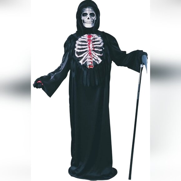 Boys Bleeding Skeleton Costume with Hooded Robe - Size 10-12 NWT - Picture 1 of 3